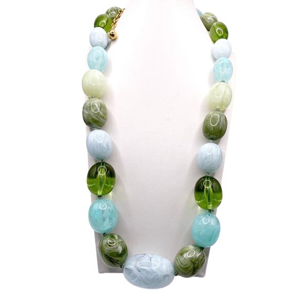 Joan Rivers Green Tones Lucite Chunky Necklace 26” Glows On Dark Light - Picture 1 of 5